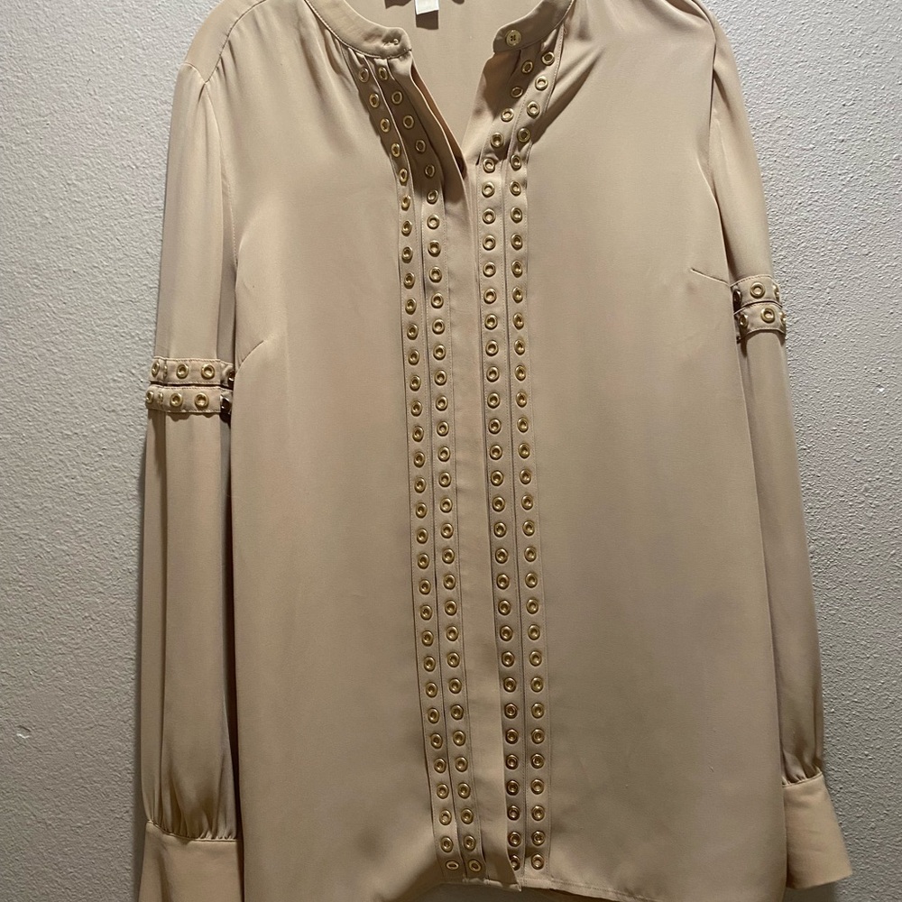 Michael Kors Cream Embellished Blouse with Mandarin Collar